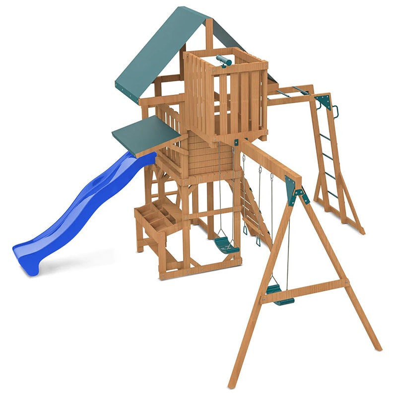 Lifespan Kids Walton Play Centre with Triple Swing Set, Slide and Monkey Bars (Blue Slide)