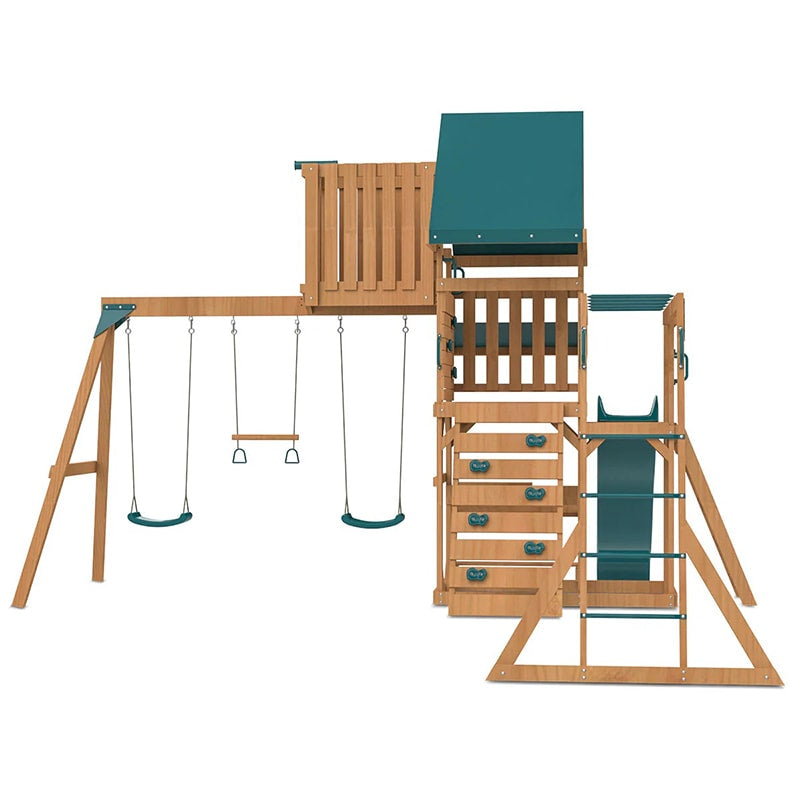 Lifespan Kids Walton Play Centre with Triple Swing Set, Slide and Monkey Bars (Green Slide)