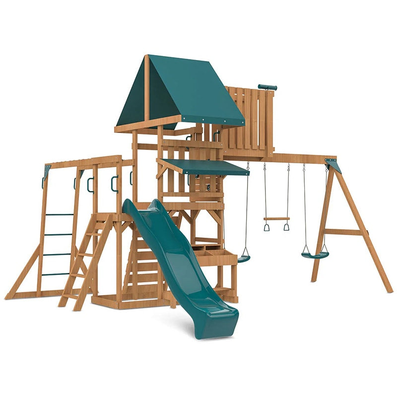 Lifespan Kids Walton Play Centre with Triple Swing Set, Slide and Monkey Bars (Green Slide)