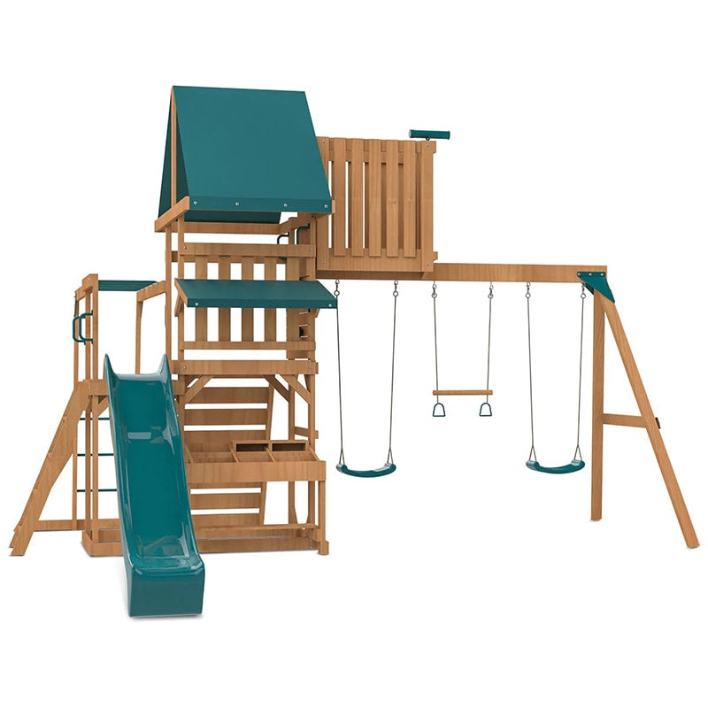 Lifespan Kids Walton Play Centre with Triple Swing Set, Slide and Monkey Bars (Green Slide)