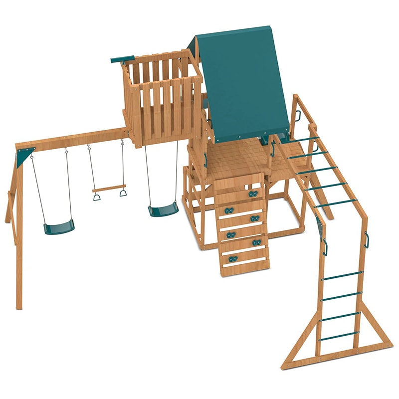 Lifespan Kids Walton Play Centre with Triple Swing Set, Slide and Monkey Bars (Green Slide)