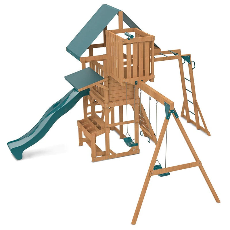 Lifespan Kids Walton Play Centre with Triple Swing Set, Slide and Monkey Bars (Green Slide)