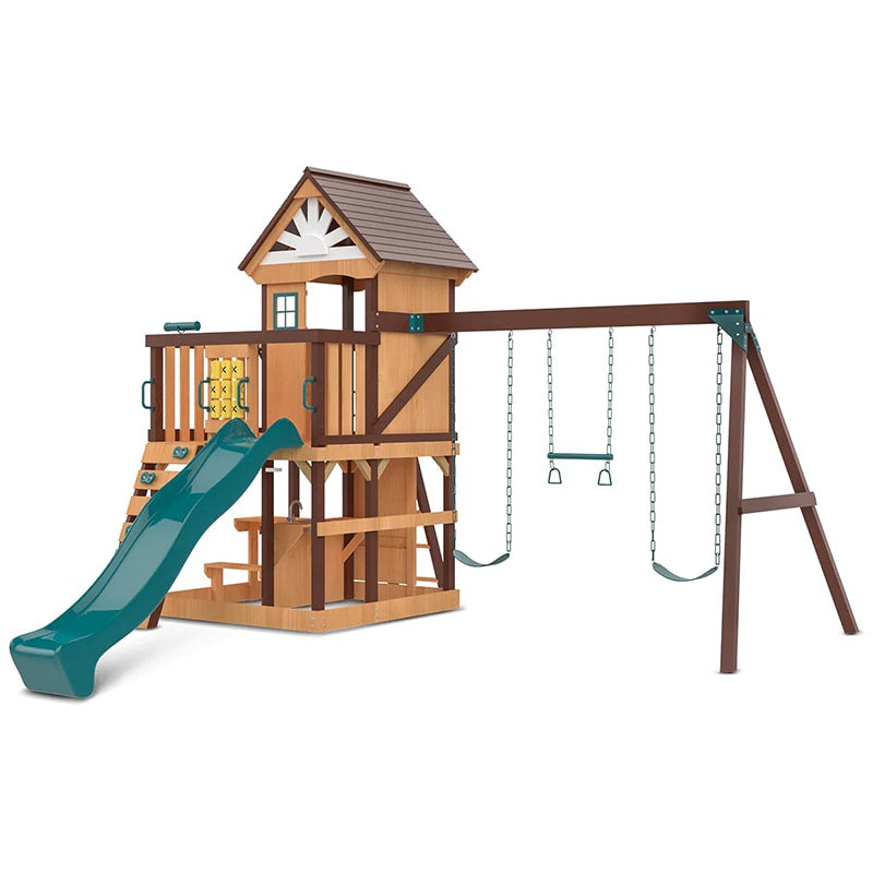 Lifespan Kids Coventry Play Centre with Triple Swing, Slide and Raised Playhouse (Green Slide)