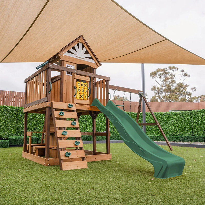 Lifespan Kids Coventry Play Centre with Triple Swing, Slide and Raised Playhouse (Green Slide)
