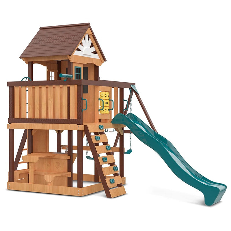 Lifespan Kids Coventry Play Centre with Triple Swing, Slide and Raised Playhouse (Green Slide)
