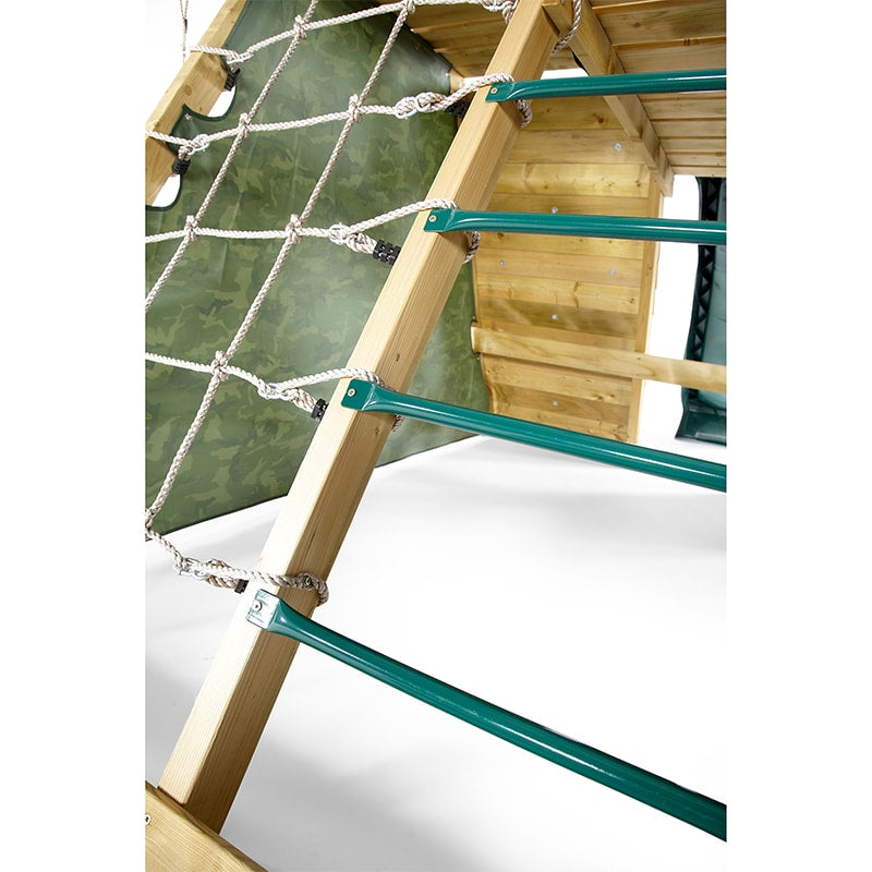 Plum Wooden Climbing Pyramid with Slide and Rock Climbing Wall