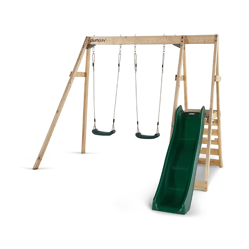 Plum Tamarin Wooden Double Swing Set With Slide