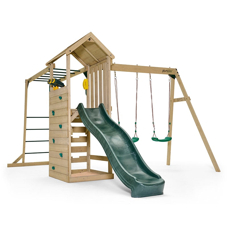 Plum Lookout Tower Play Centre with Monkey Bars, Double Swing Set & Slide