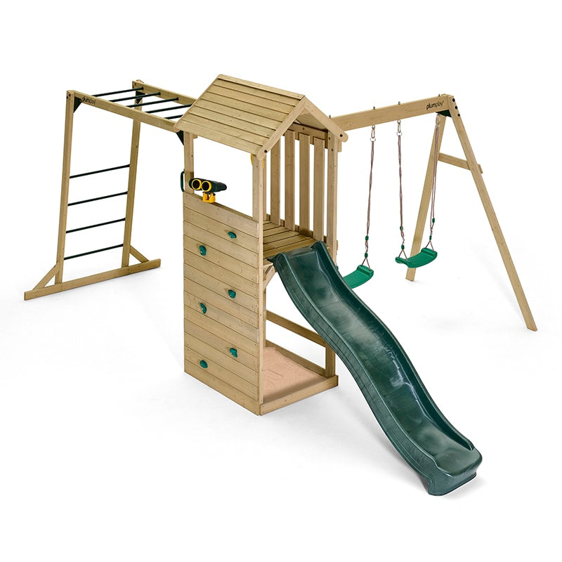 Plum Lookout Tower Play Centre with Monkey Bars, Double Swing Set & Slide