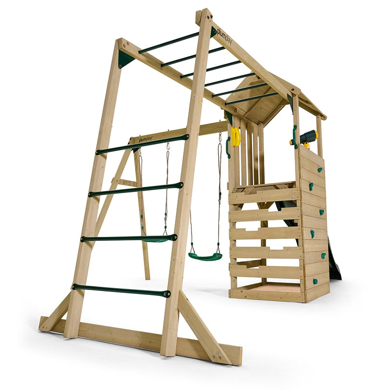 Plum Lookout Tower Play Centre with Monkey Bars, Double Swing Set & Slide