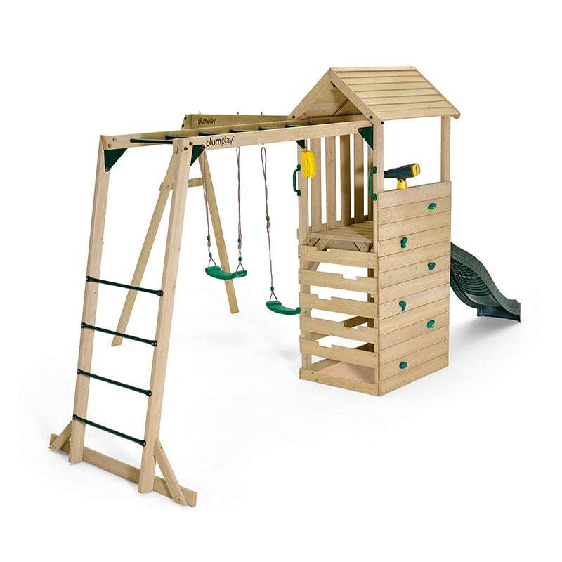 Plum Lookout Tower Play Centre with Monkey Bars, Double Swing Set & Slide