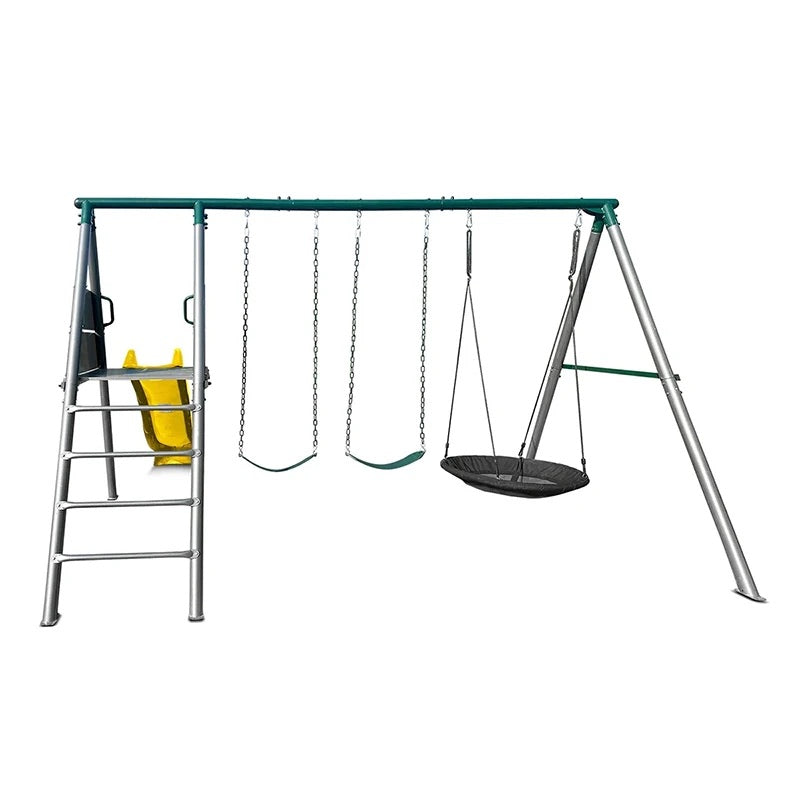Lifespan Kids Europa Commercial Steel Triple Swing Set with Slide (Yellow Slide)
