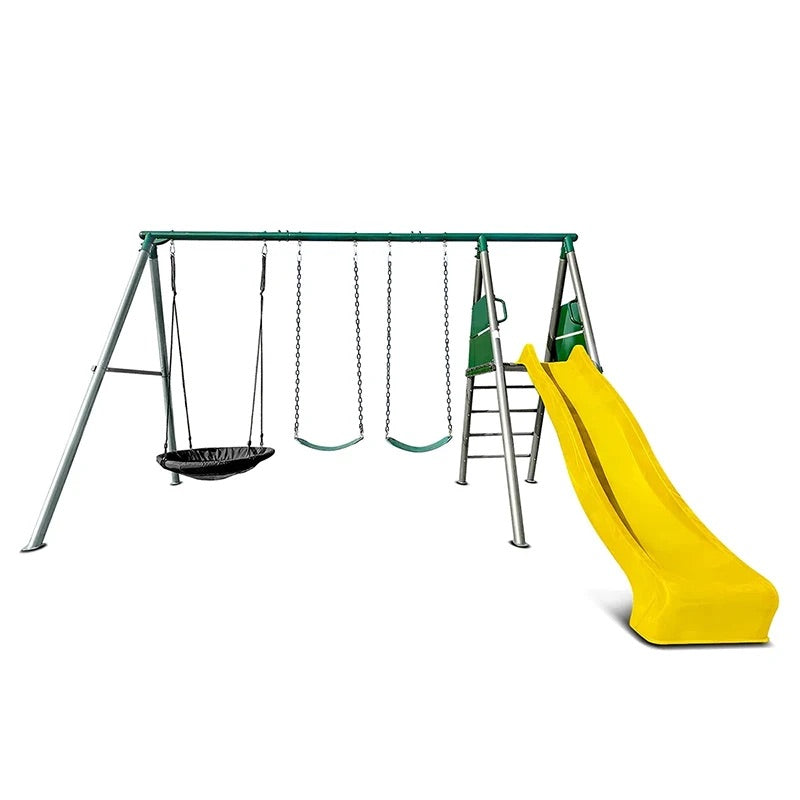 Lifespan Kids Europa Commercial Steel Triple Swing Set with Slide (Yellow Slide)