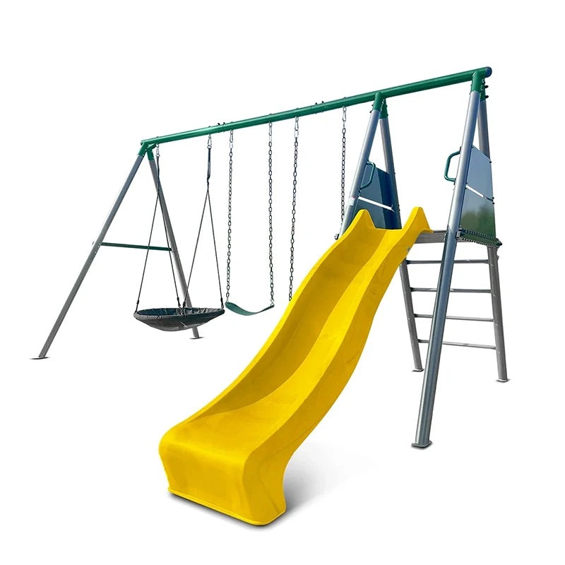 Lifespan Kids Europa Commercial Steel Triple Swing Set with Slide (Yellow Slide)
