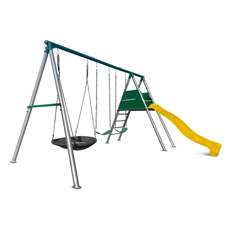 Lifespan Kids Europa Commercial Steel Triple Swing Set with Slide (Yellow Slide)